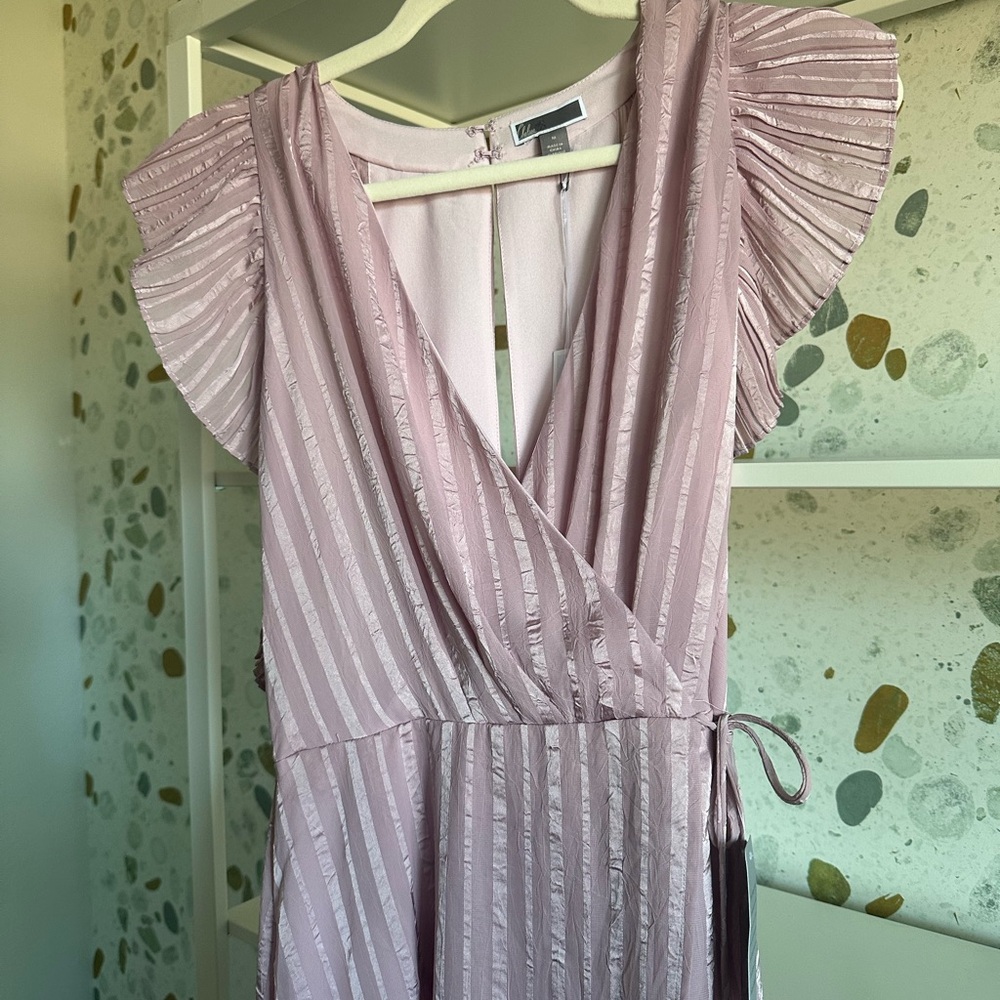 Elegant Mauve Wrap Dress with Flutter Sleeves